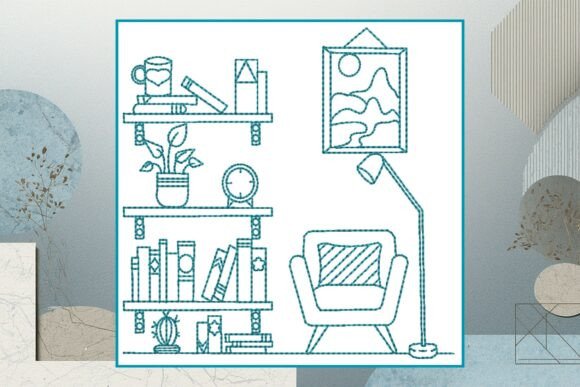Bookshelf 3 Line Art – Six Sizes