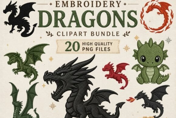 Embroidery Dragon Clipart Bundle