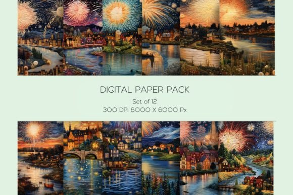 Fireworks Landscape Embroidery Paper Set