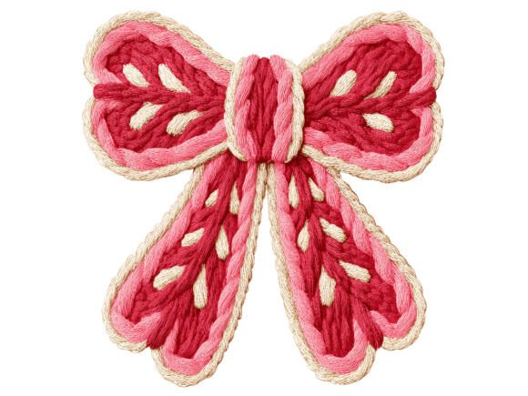 Knitted Pink Embroidery Bow PNG