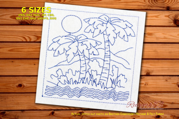 Palm with Sea Wave on Sunny Background